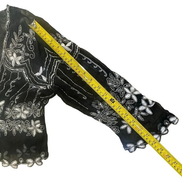 Papell Boutique Evening Jacket Women’s Small Silk Beaded Sheer Embroidered Fairy - Picture 13 of 13